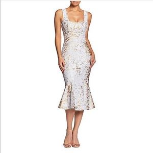 Dress the Population Fiona MIDI Mermaid Dress in white/gold sequin